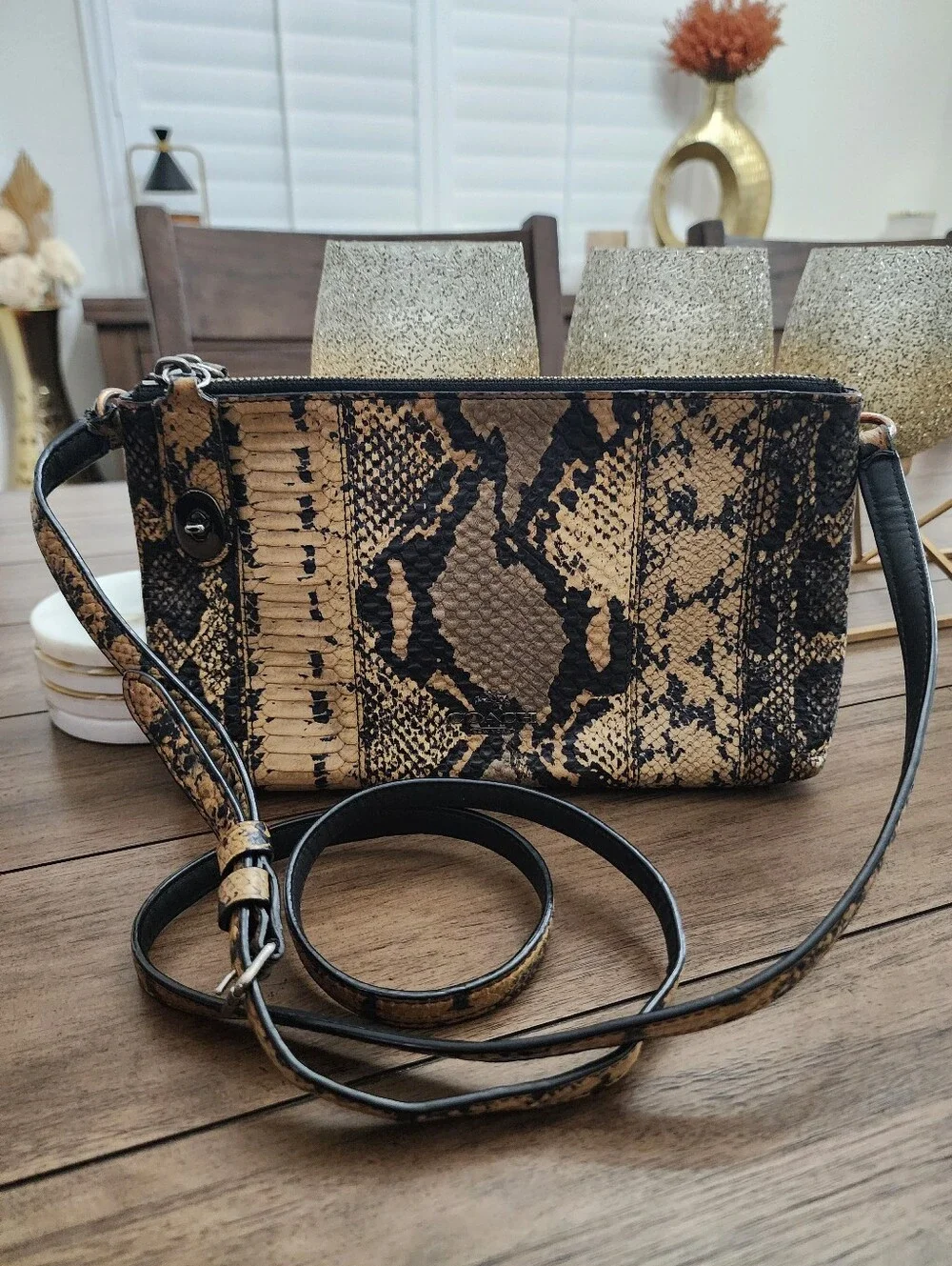 Coach Leather Clutch Crossbody - Black & Tan